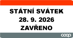 STÁTNÍ SVÁTEK 28. 9. 2026 – ZAVŘENO